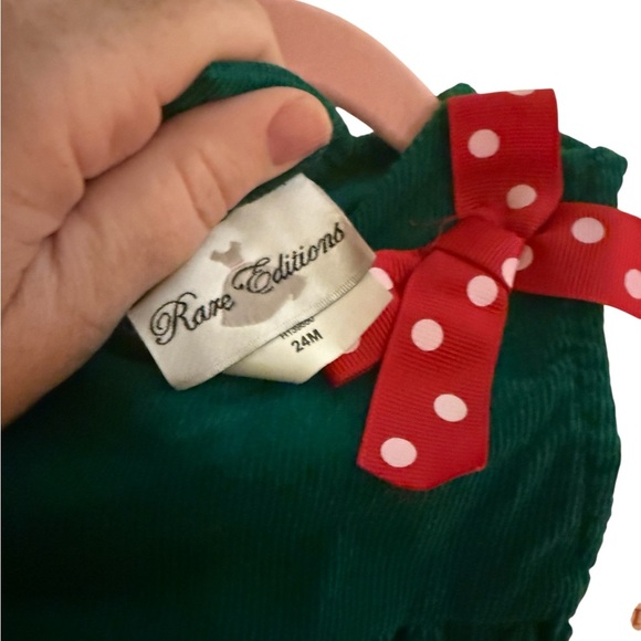 Rare Editions Christmas Reindeer Dress 24M Green Corduroy Holiday Outfit - Picture 7 of 9